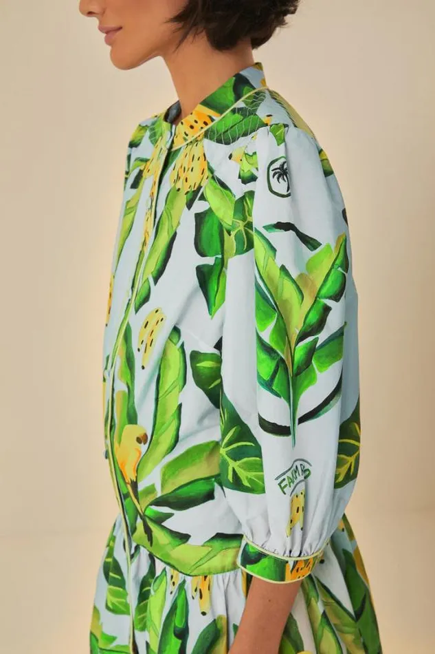 Blue Summer Foliage Scarf Organic Cotton Mini Dress Women FARM Rio Mini Dresses