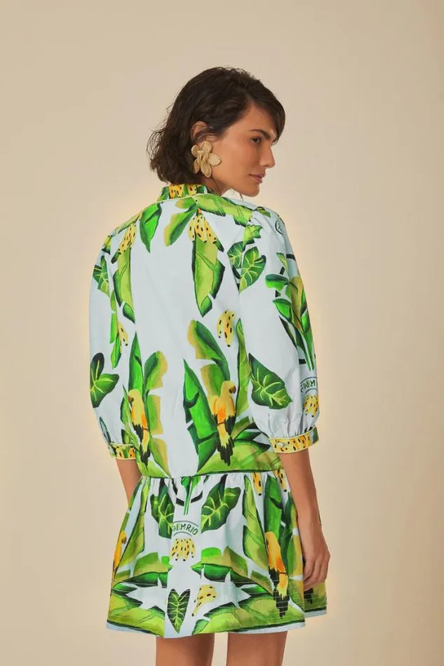 Blue Summer Foliage Scarf Organic Cotton Mini Dress Women FARM Rio Mini Dresses