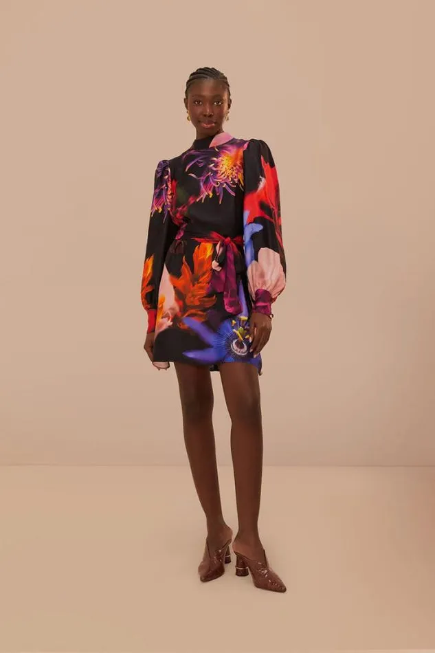 Blurry Floral Black Mini Dress Women FARM Rio Mini Dresses