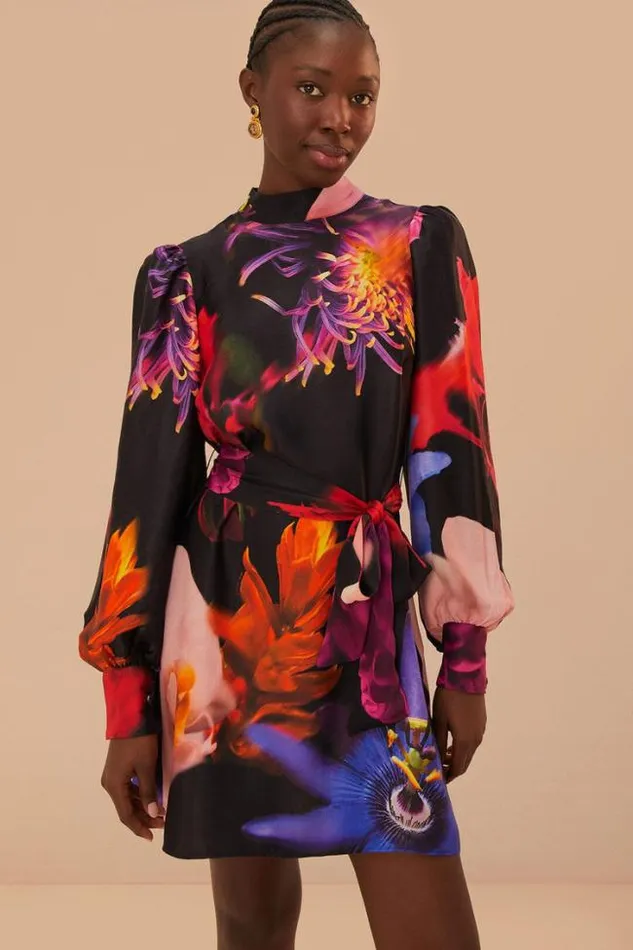 Blurry Floral Black Mini Dress Women FARM Rio Mini Dresses