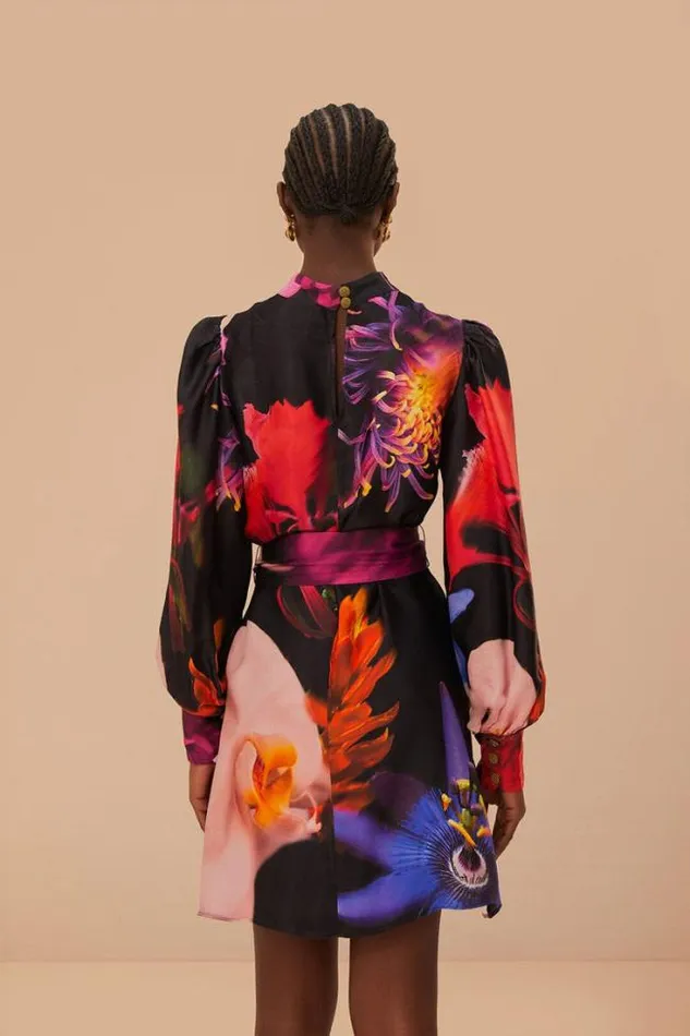 Blurry Floral Black Mini Dress Women FARM Rio Mini Dresses