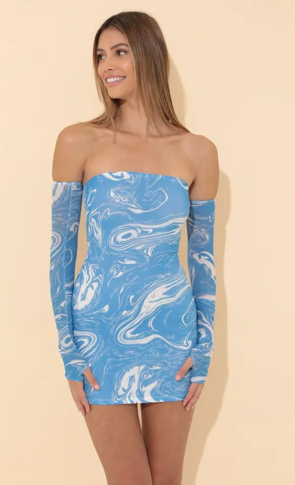 Bodycon Dress Swirl Blue Women LUCY IN THE SKY Mini Dresses