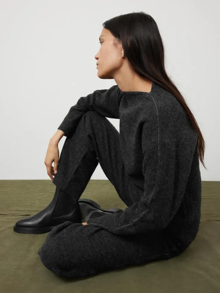 Boiled Wool Blend Batwing Top Dark Grey Women Jigsaw Shirts and Tops