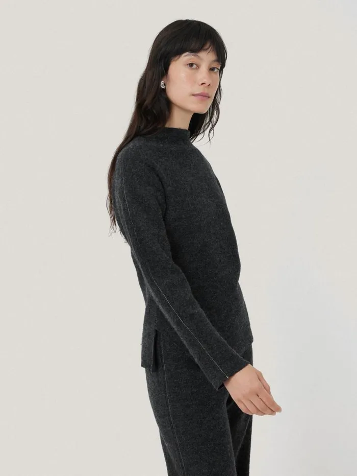 Boiled Wool Blend Batwing Top Dark Grey Women Jigsaw Shirts and Tops
