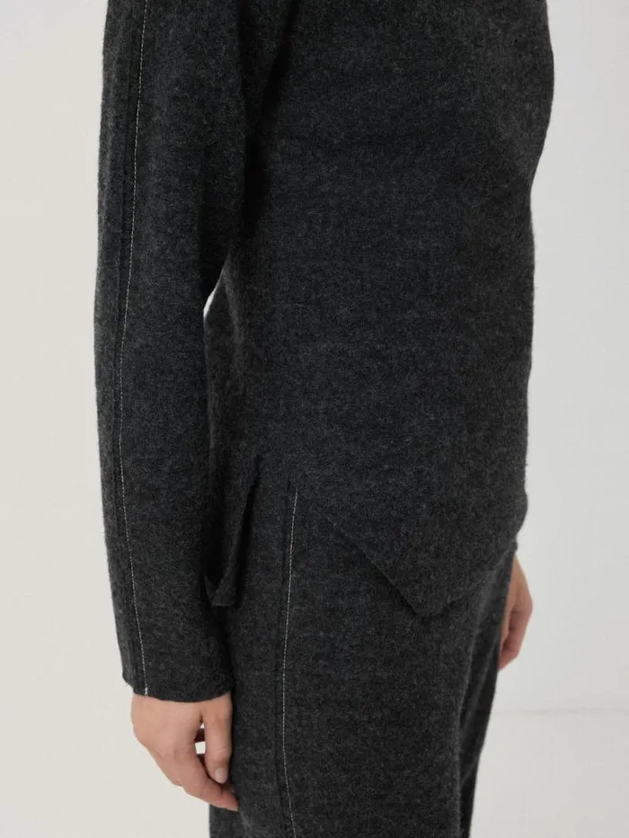 Boiled Wool Blend Batwing Top Dark Grey Women Jigsaw Shirts and Tops