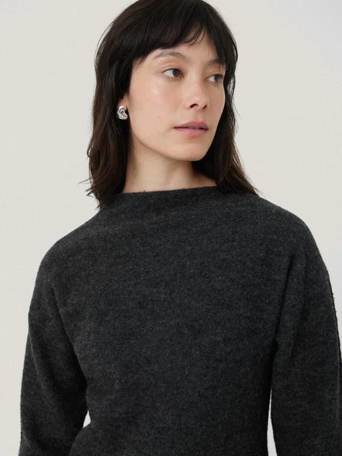 Boiled Wool Blend Batwing Top Dark Grey Women Jigsaw Shirts and Tops
