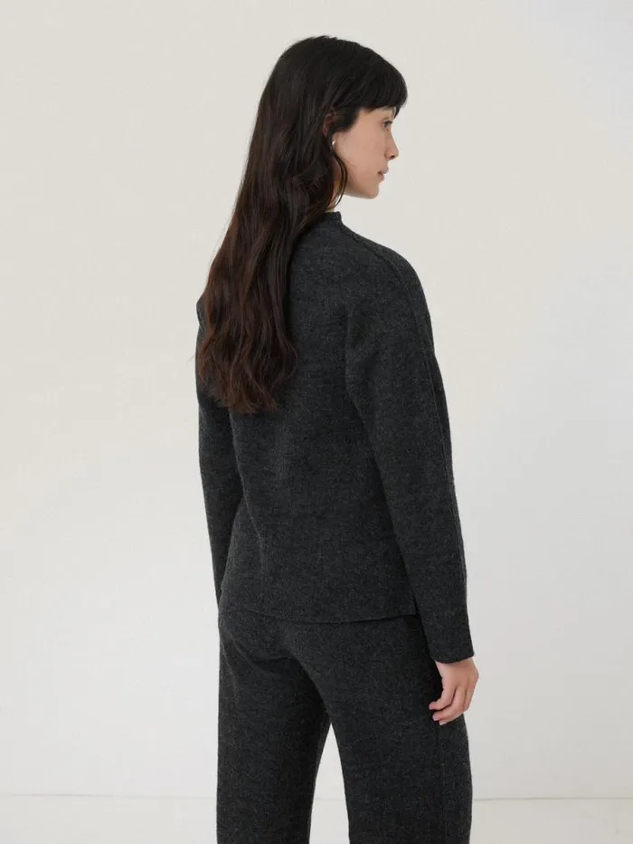 Boiled Wool Blend Batwing Top Dark Grey Women Jigsaw Shirts and Tops