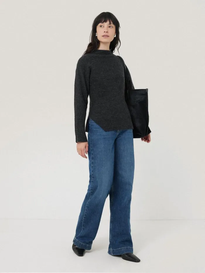 Boiled Wool Blend Batwing Top Dark Grey Women Jigsaw Shirts and Tops