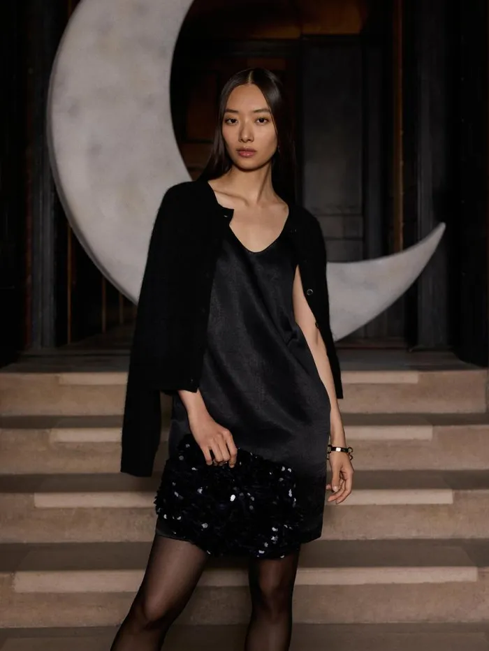 Bonded Satin Mini Dress Black Women Jigsaw Party