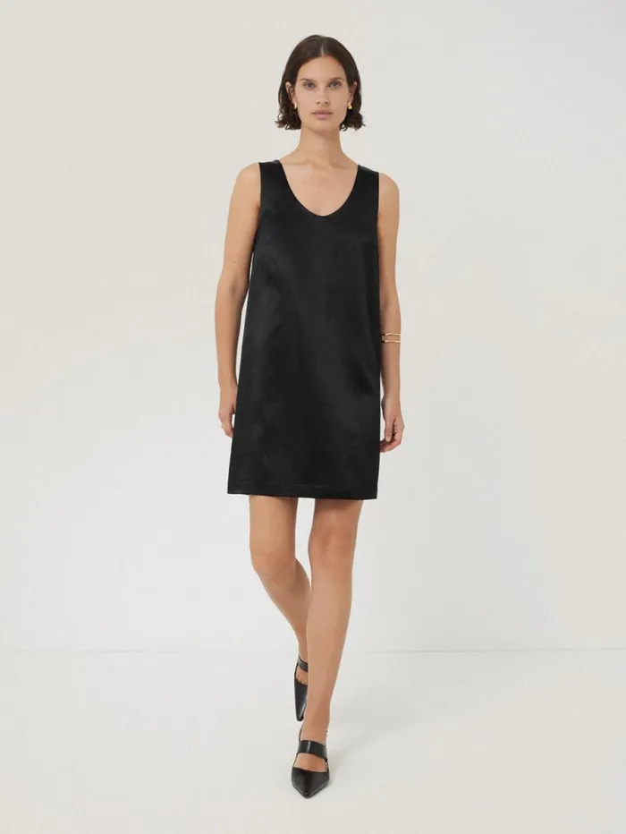 Bonded Satin Mini Dress Black Women Jigsaw Party