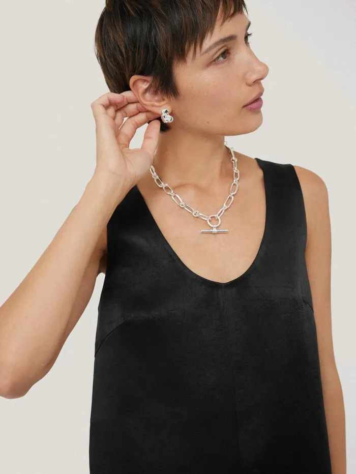 Bonded Satin Tank Top Black Women Jigsaw Shirts and Tops