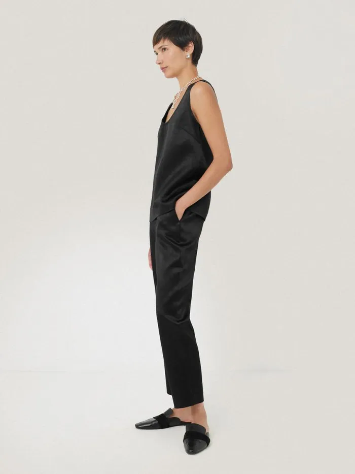 Bonded Satin Tank Top Black Women Jigsaw Shirts and Tops