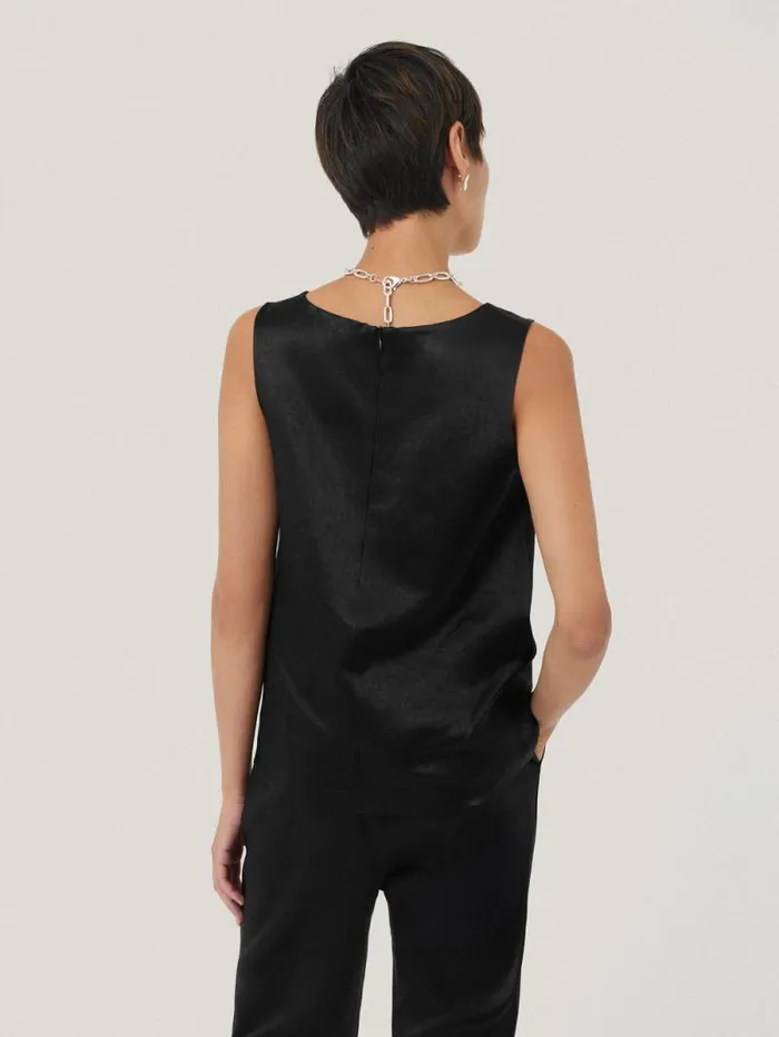 Bonded Satin Tank Top Black Women Jigsaw Shirts and Tops