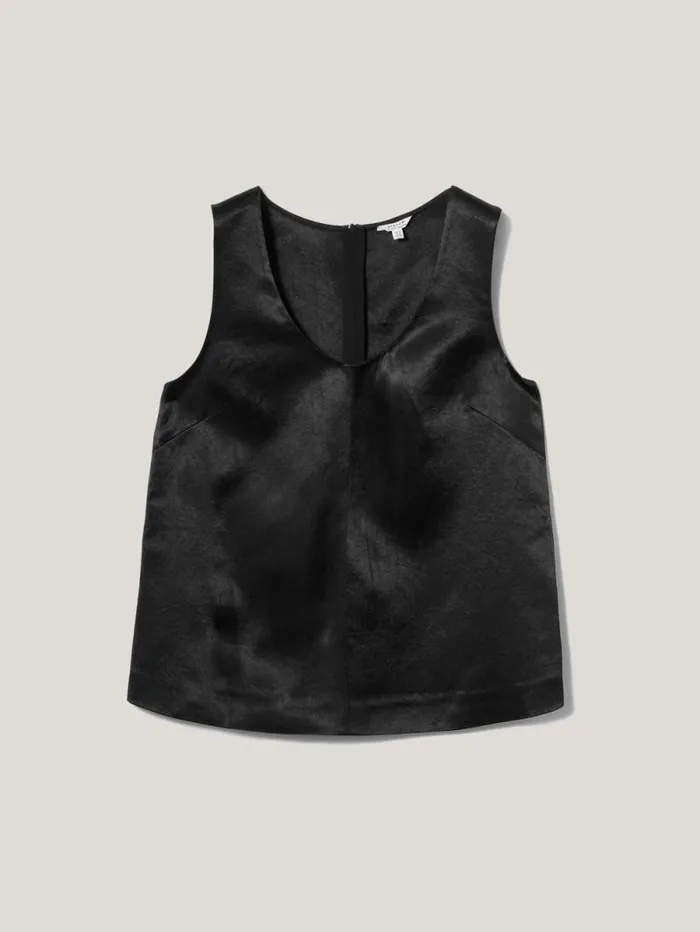 Bonded Satin Tank Top Black Women Jigsaw Shirts and Tops