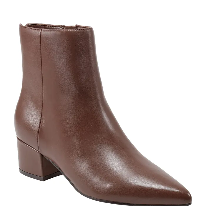 Booties Marc Fisher Women Leonna Ankle Bootie Dark Brown Leather