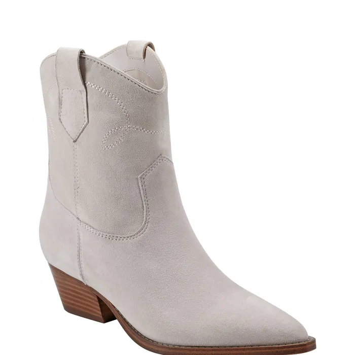 Booties Women Nonie Western Ankle Bootie Taupe Leather Marc Fisher