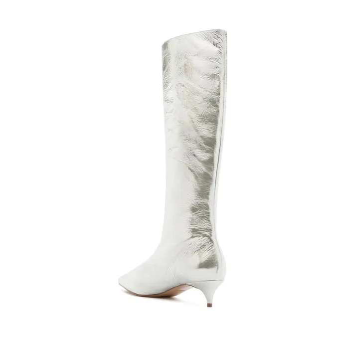 Boots Gail Up Smashed Metallic Leather Boot Silver Schutz Shoes Boots