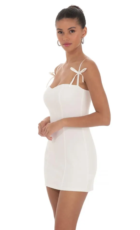 Bow Ties Bodycon Dress White Women LUCY IN THE SKY Mini Dresses Bow Ties Bodycon Dress White Women LUCY IN THE SKY Mini Dresses