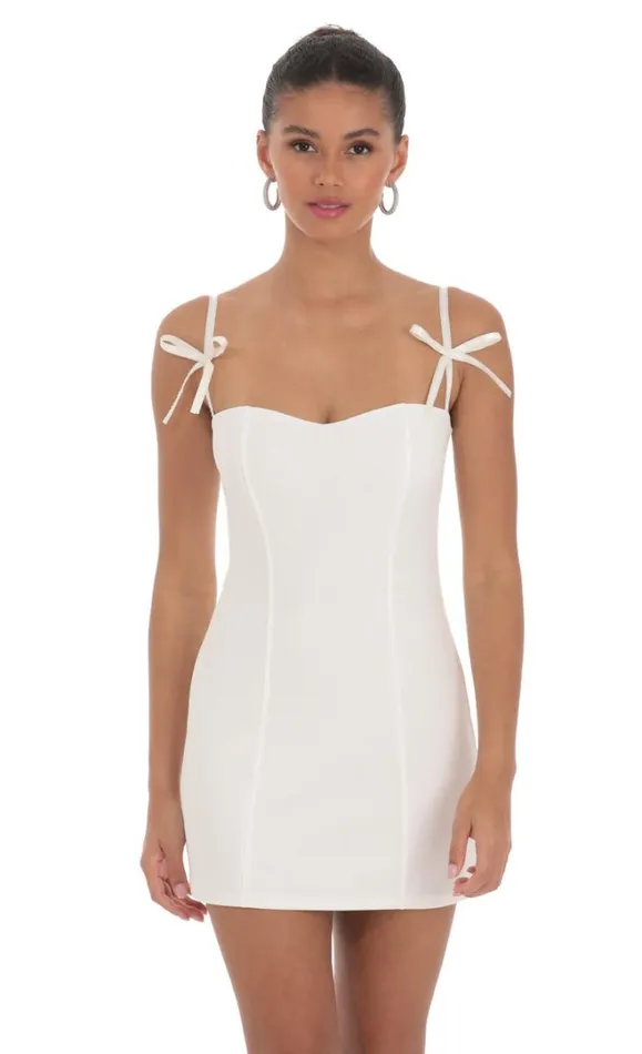 Bow Ties Bodycon Dress White Women LUCY IN THE SKY Mini Dresses Bow Ties Bodycon Dress White Women LUCY IN THE SKY Mini Dresses