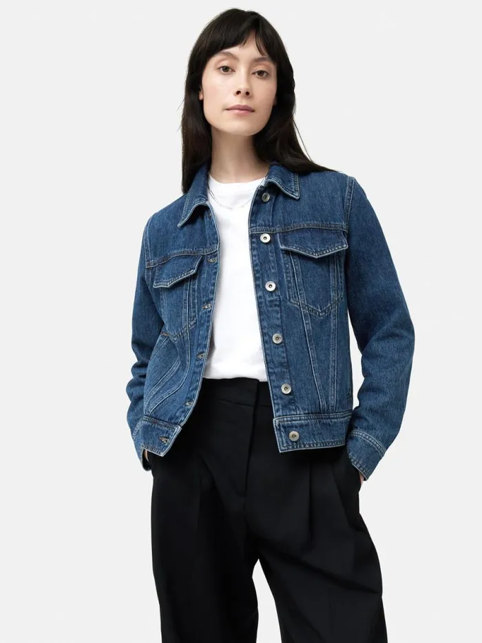 Boxy Denim Trucker Jacket Vintage Mid Blue Women Jigsaw Denim