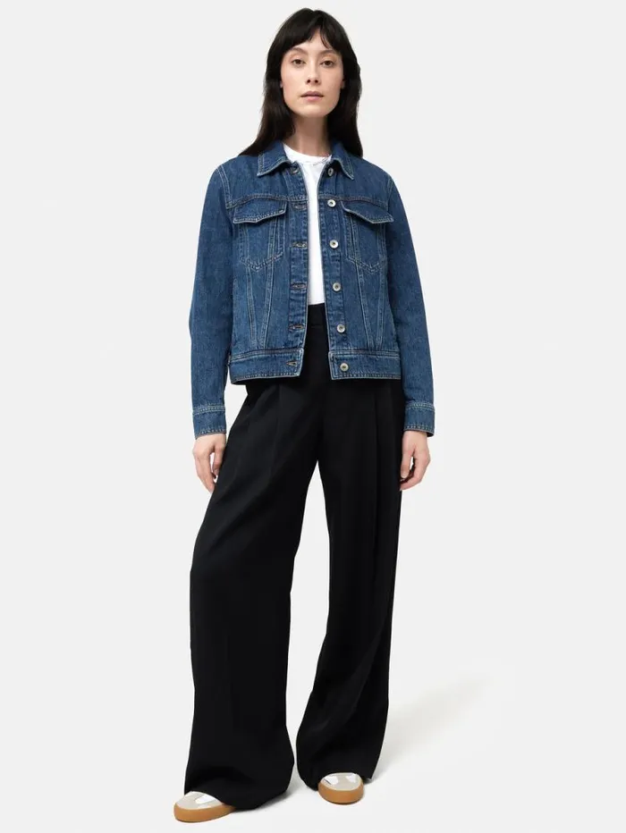 Boxy Denim Trucker Jacket Vintage Mid Blue Women Jigsaw Denim