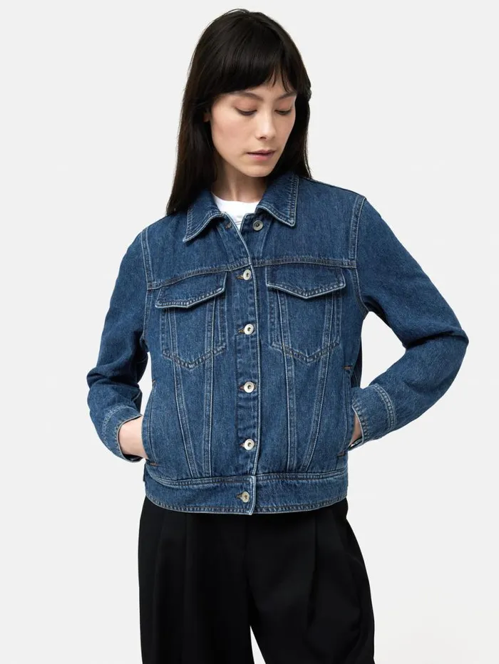 Boxy Denim Trucker Jacket Vintage Mid Blue Women Jigsaw Denim