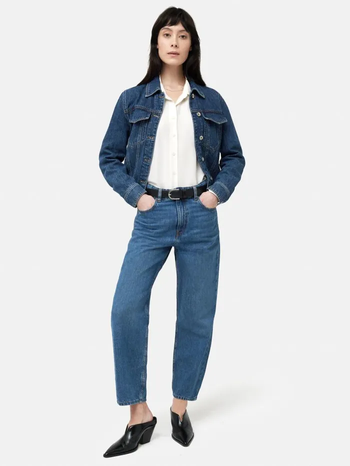 Boxy Denim Trucker Jacket Vintage Mid Blue Women Jigsaw Denim