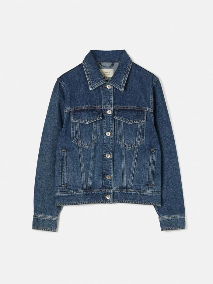 Boxy Denim Trucker Jacket Vintage Mid Blue Women Jigsaw Denim