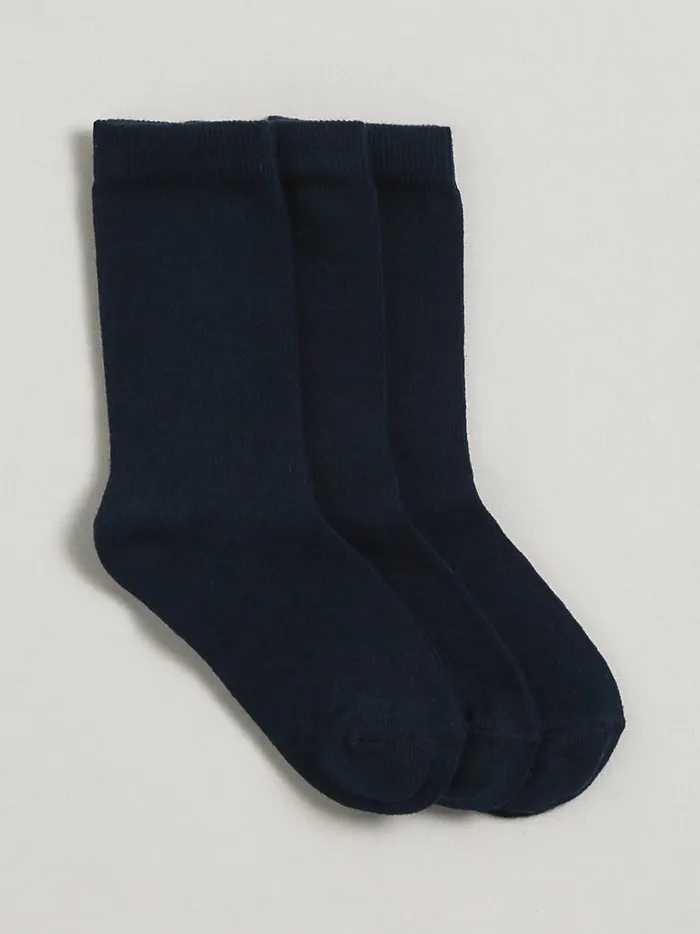 Boys Accessories Cyrillus Pack Of 3 Pairs Of Plain Socks 6399 Bleu Fonce Uni