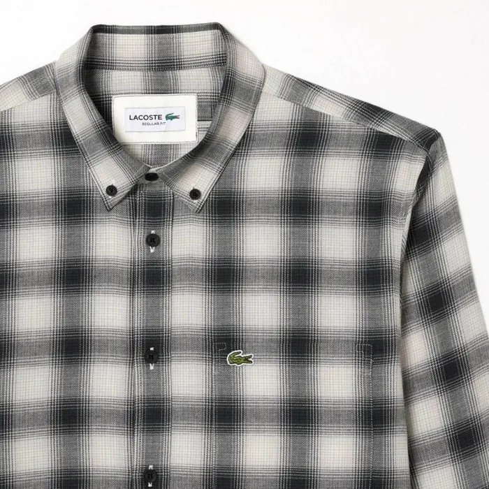 Button Down Shirts Men Lacoste Men039s Cotton And Wool Blend Checked Flannel Shirt Black White Kbr