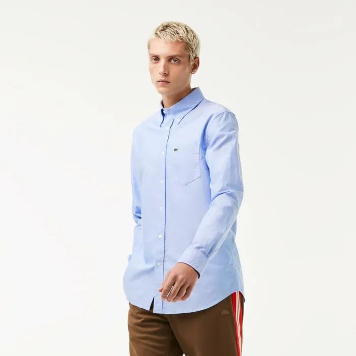 Button Down Shirts Men Lacoste Men039s Regular Fit Oxford Cotton Shirt Pastel Blue Hbp