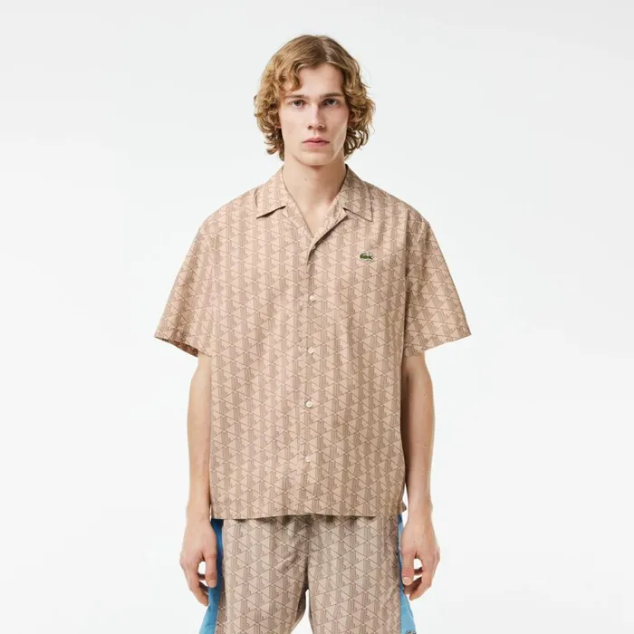 Button Down Shirts Men Lacoste Men039s Short Sleeved Monogram Print Shirt Beige Brown Irp Button Down Shirts Men Lacoste Men039s Short Sleeved Monogram Print Shirt Beige Brown Irp