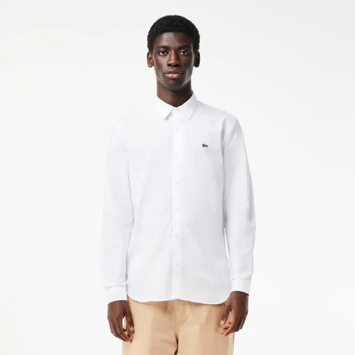 Button Down Shirts Men Lacoste Men039s Slim Fit Stretch Cotton Poplin Shirt White 001