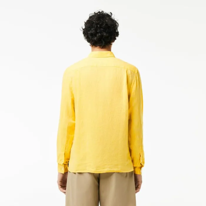Button Down Shirts Men Lacoste Mens Linen Shirt Pastel Yellow 107