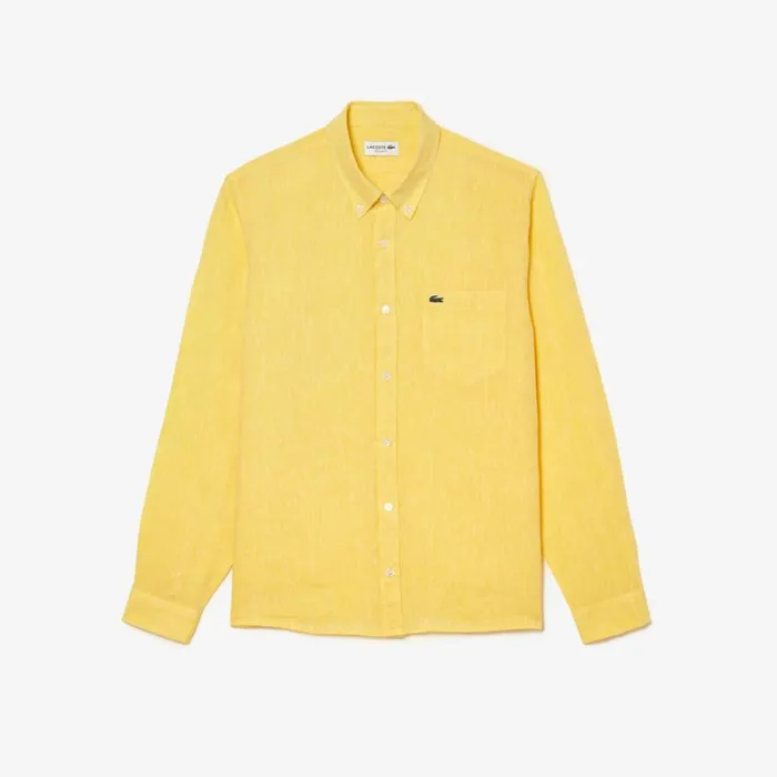 Button Down Shirts Men Lacoste Mens Linen Shirt Pastel Yellow 107