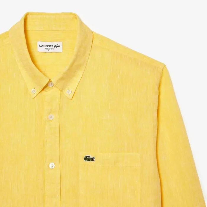 Button Down Shirts Men Lacoste Mens Linen Shirt Pastel Yellow 107