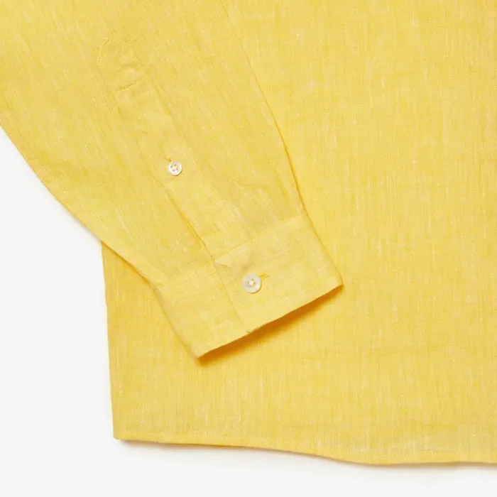 Button Down Shirts Men Lacoste Mens Linen Shirt Pastel Yellow 107