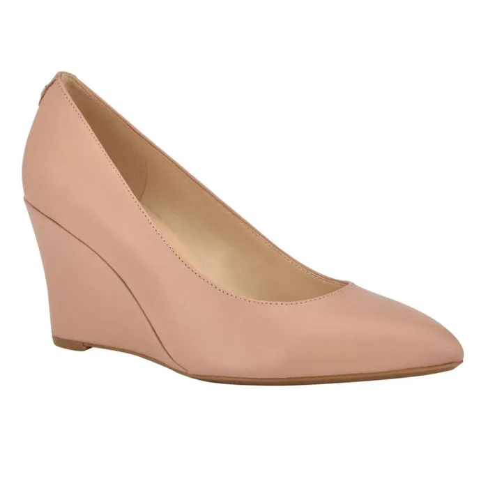 Cal 92159 Dress Wedges Barely Nude Leather Women Nine West Heels Cal 92159 Dress Wedges Barely Nude Leather Women Nine West Heels