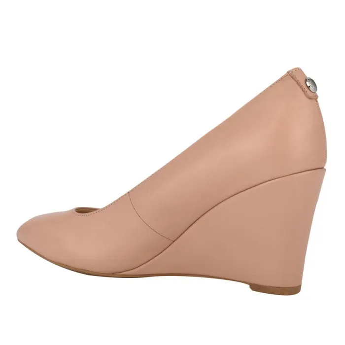 Cal 92159 Dress Wedges Barely Nude Leather Women Nine West Heels Cal 92159 Dress Wedges Barely Nude Leather Women Nine West Heels