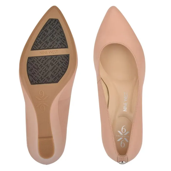 Cal 92159 Dress Wedges Barely Nude Leather Women Nine West Heels Cal 92159 Dress Wedges Barely Nude Leather Women Nine West Heels