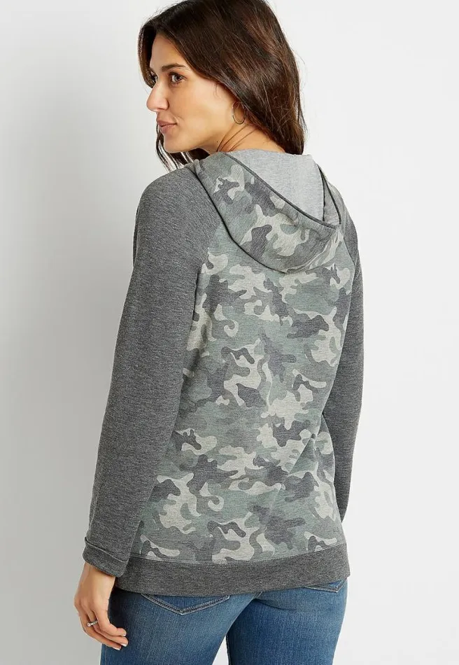Camo Lace Up Shoulder Pullover Hoodie Women Maurices Tops