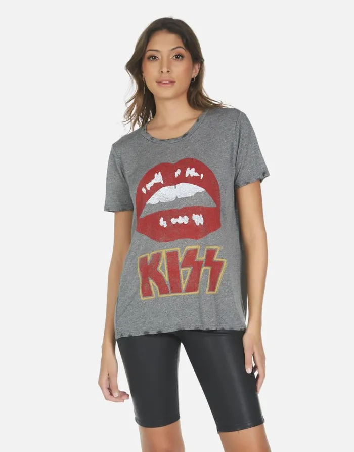 Capri Kiss Lip Heather Grey Women Lauren Moshi Short Sleeve