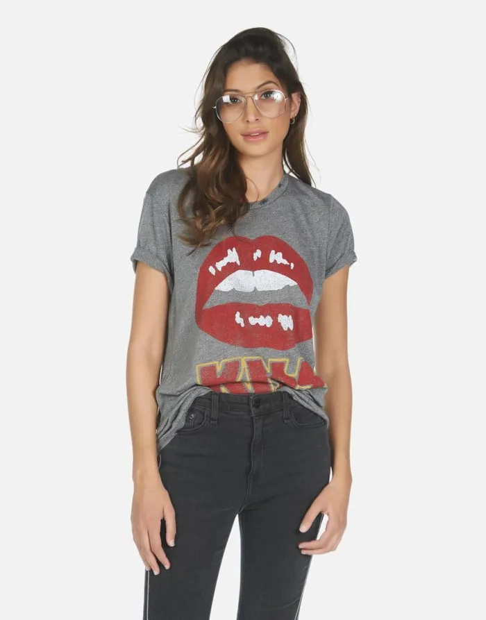Capri Kiss Lip Heather Grey Women Lauren Moshi Short Sleeve