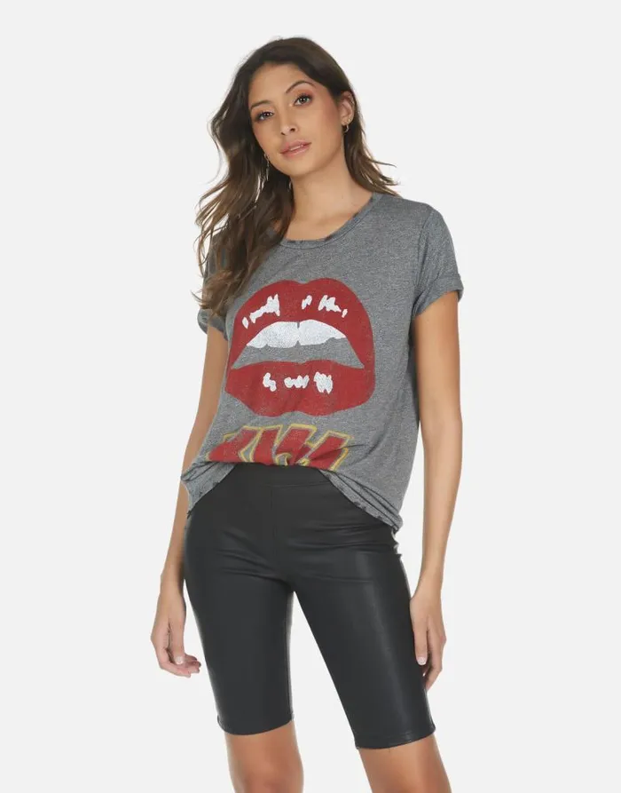 Capri Kiss Lip Heather Grey Women Lauren Moshi Short Sleeve