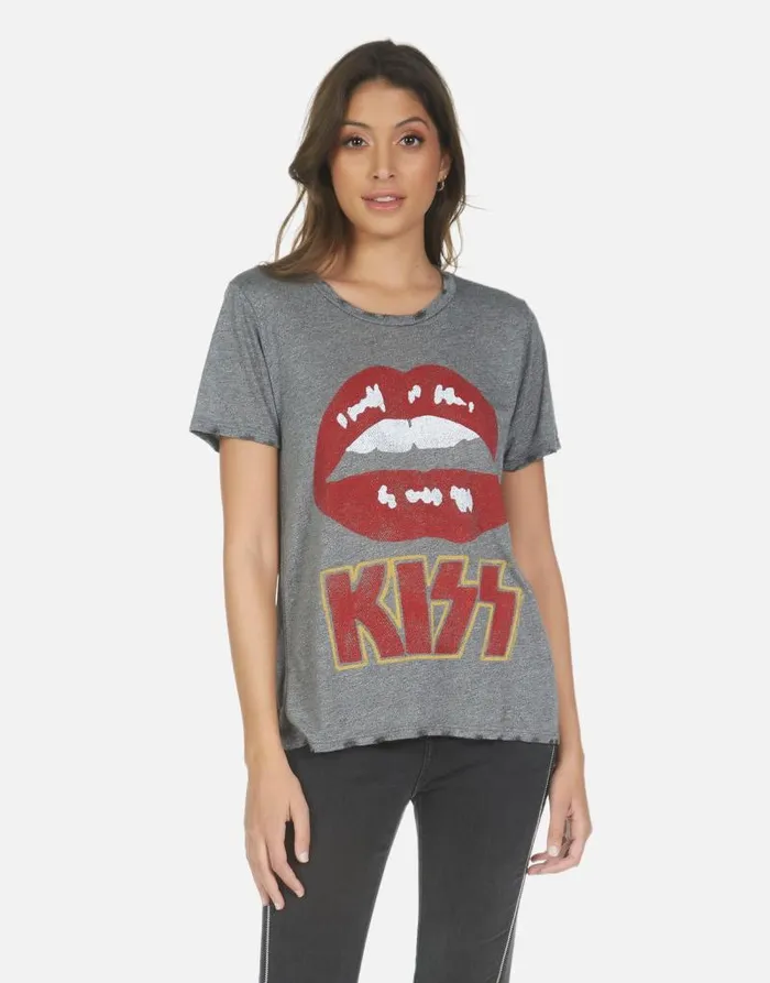 Capri Kiss Lip Heather Grey Women Lauren Moshi Short Sleeve