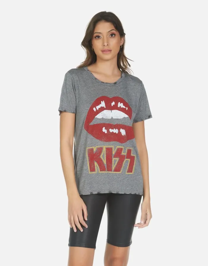 Capri Kiss Lip Heather Grey Women Lauren Moshi Short Sleeve