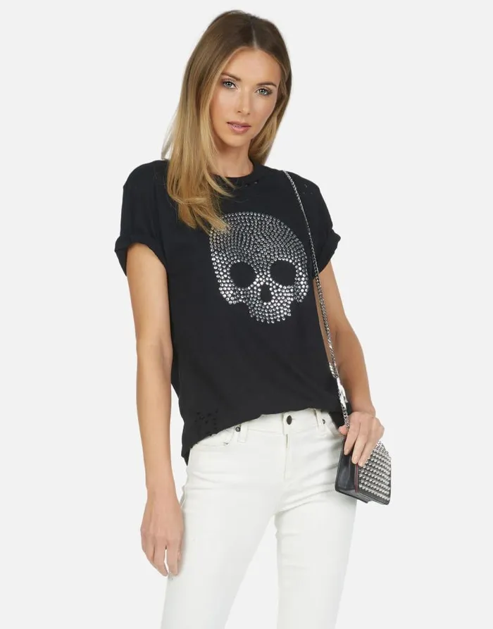 Capri Nailhead Skull Black Women Lauren Moshi Short Sleeve