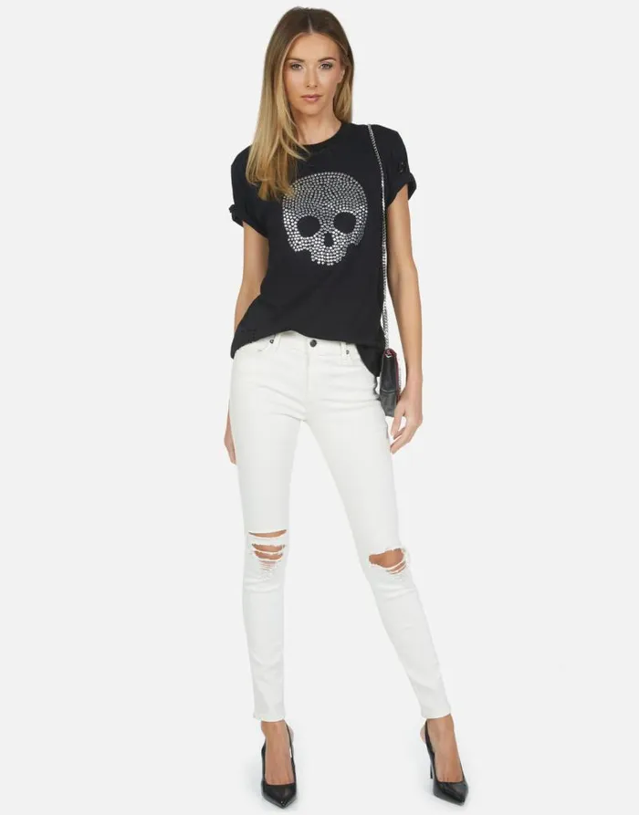 Capri Nailhead Skull Black Women Lauren Moshi Short Sleeve