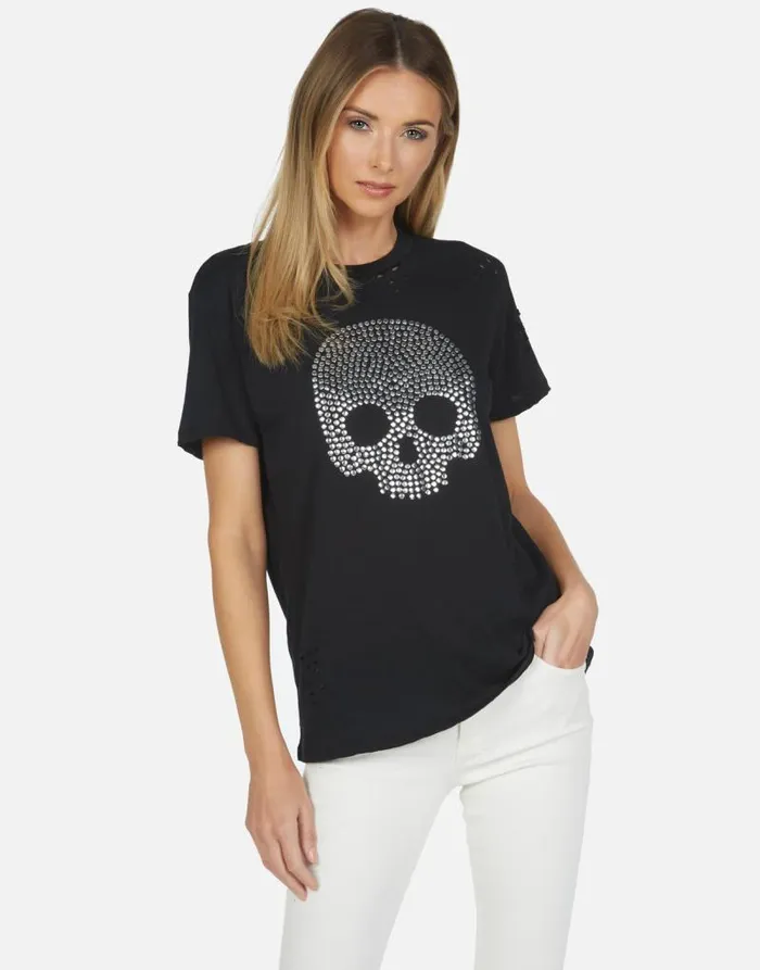 Capri Nailhead Skull Black Women Lauren Moshi Short Sleeve