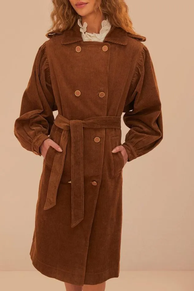 Caramel Corduroy Trench Coat Women FARM Rio Coats